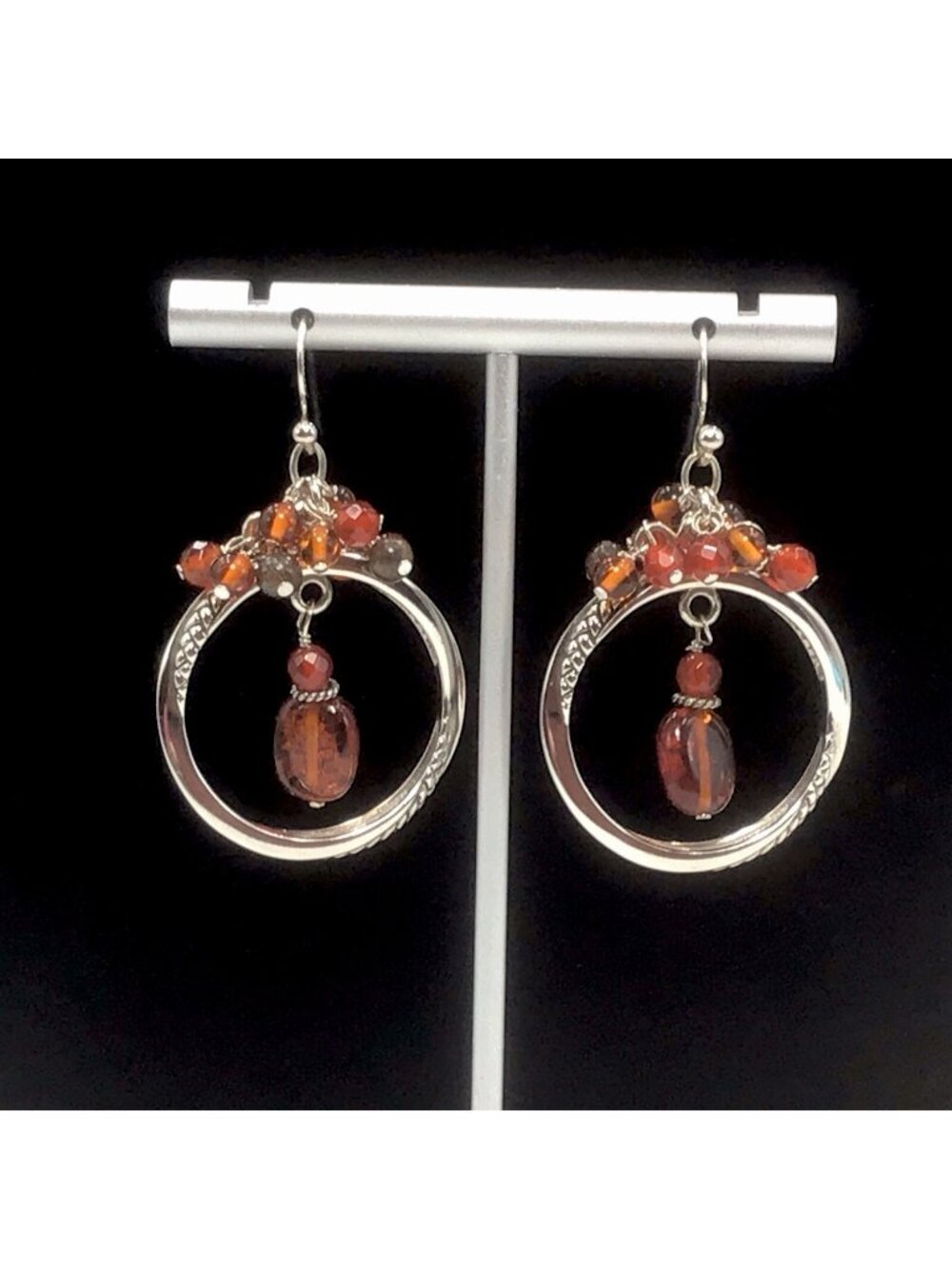 Barse Sterling Silver Amber Hoop Earrings 1.75” 15 Grams